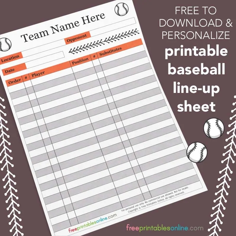Printable Baseball Lineup Sheet