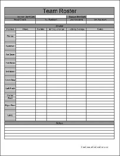 Printable Baseball Roster Form Printable Forms Free Online