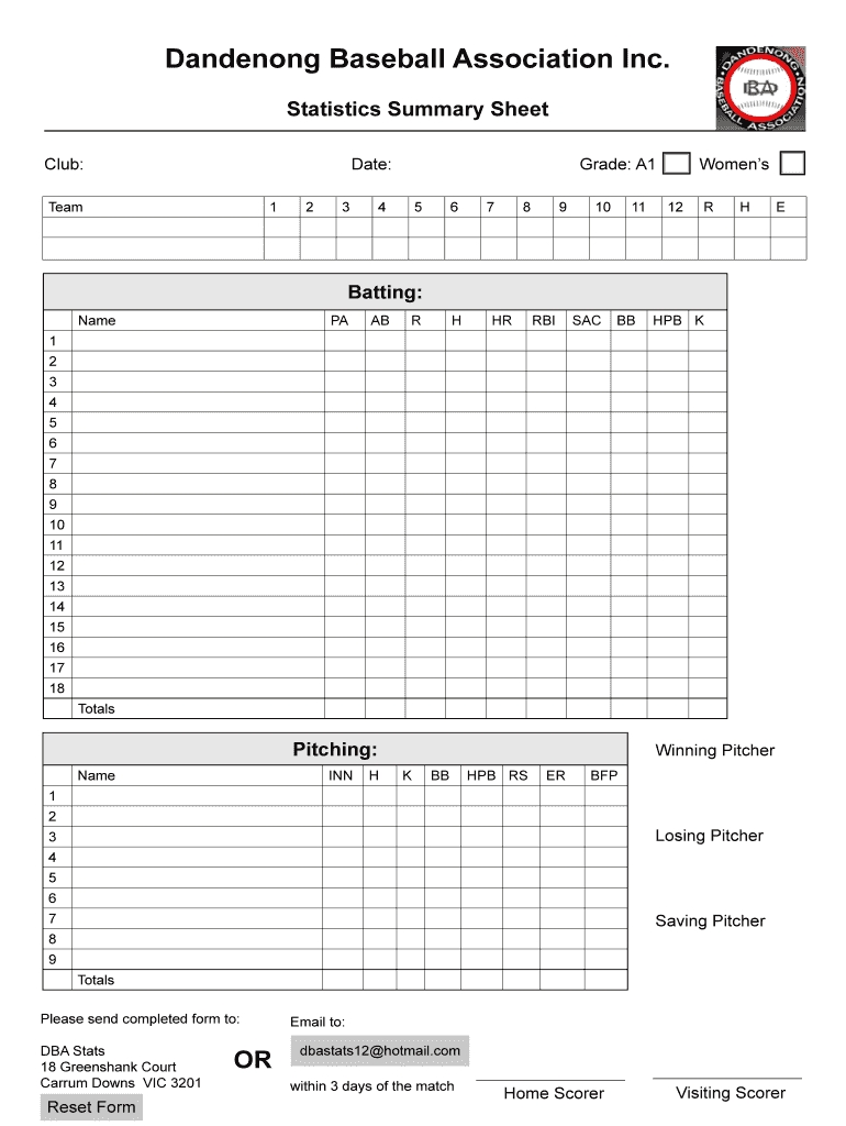 Printable Baseball Stat Sheet Template Business PSD Excel Word PDF