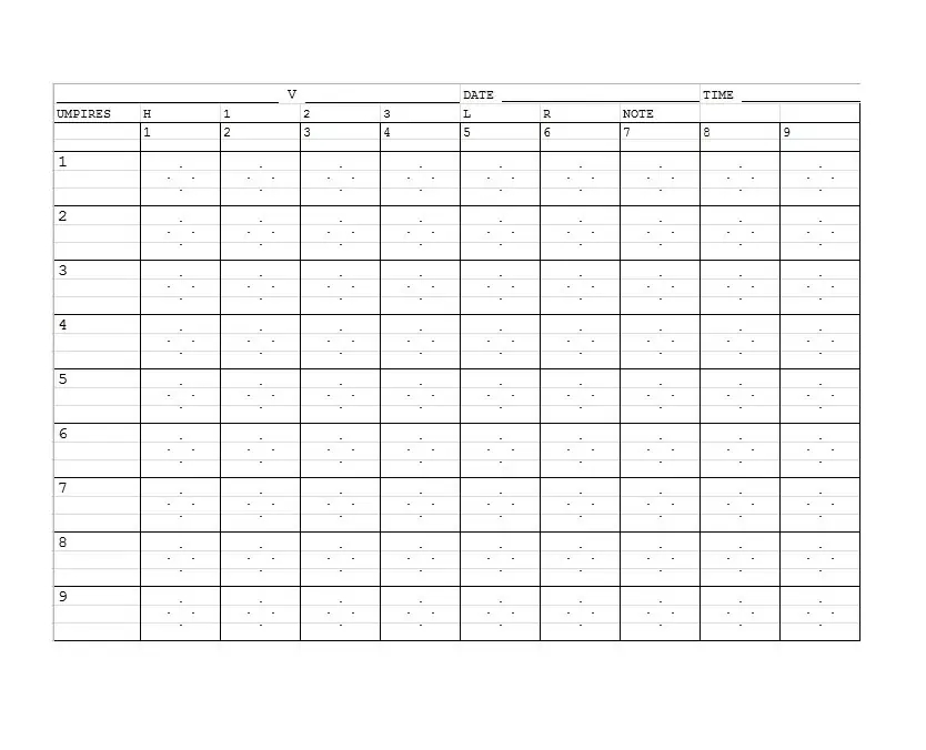 Printable Baseball Stat Sheet