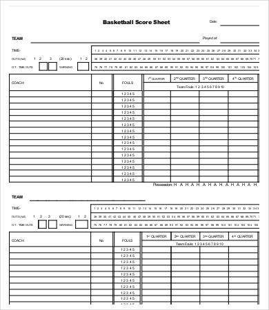 Printable Basketball Scoring Sheet