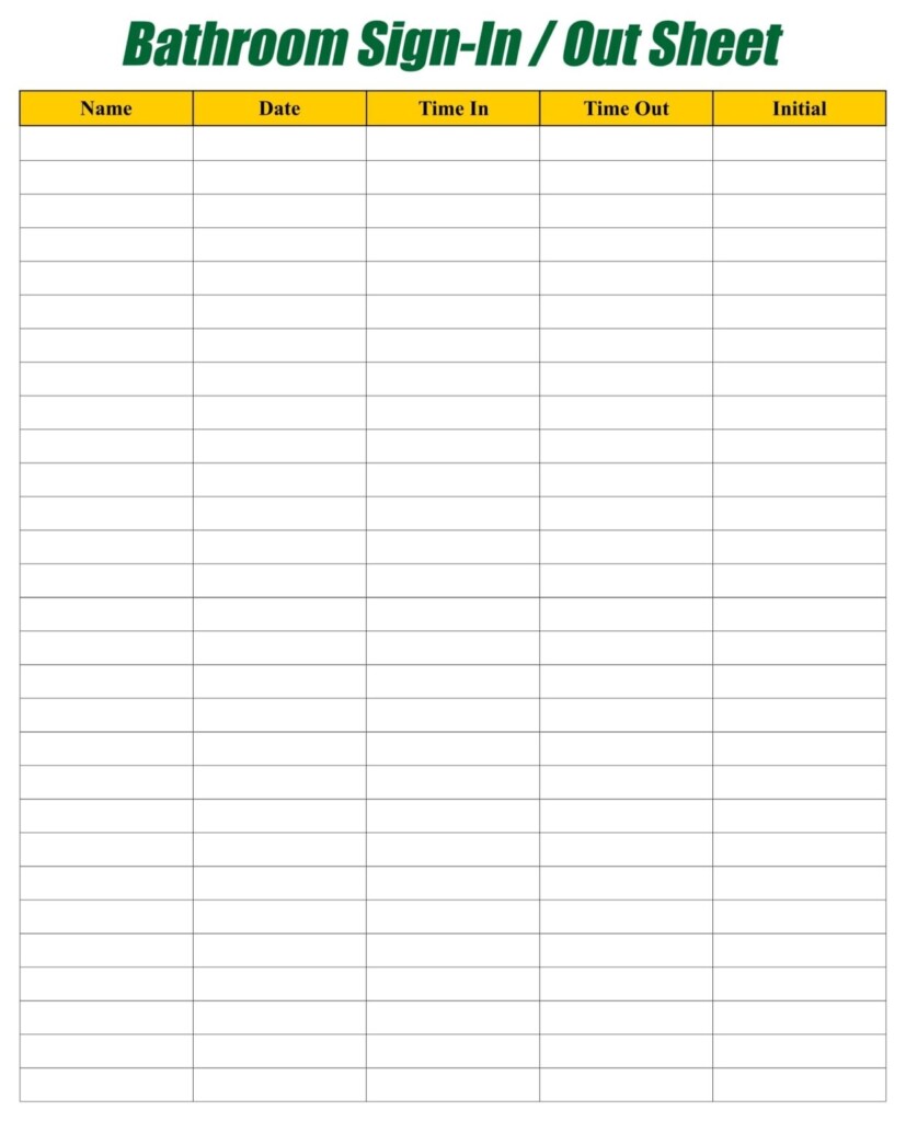 Printable Bathroom Sign Out Sheet Printable JD