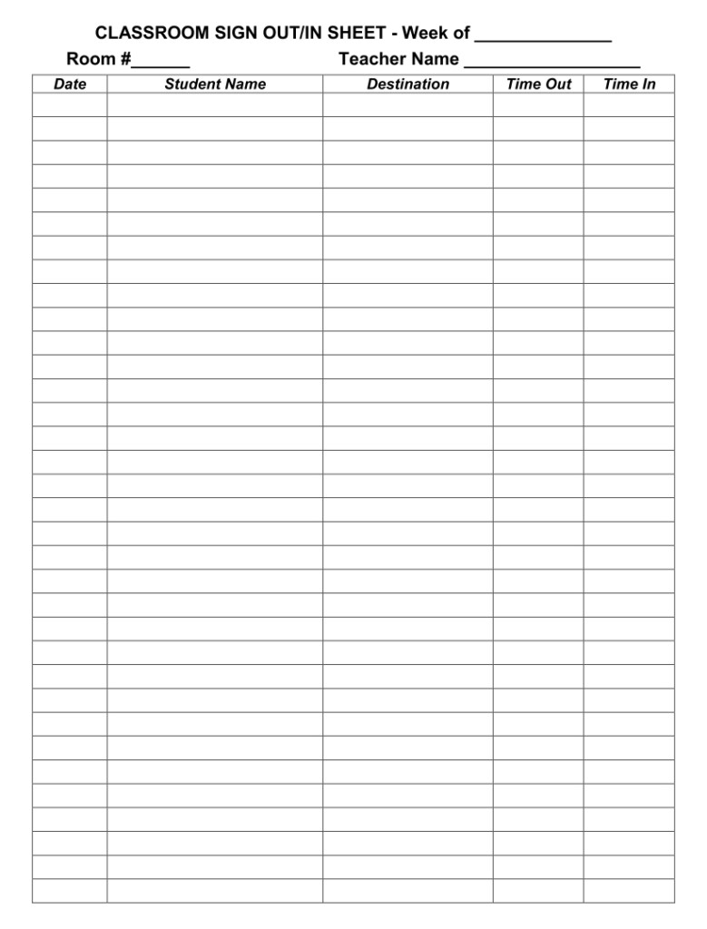 Printable Bathroom Sign Out Sheet Printable JD