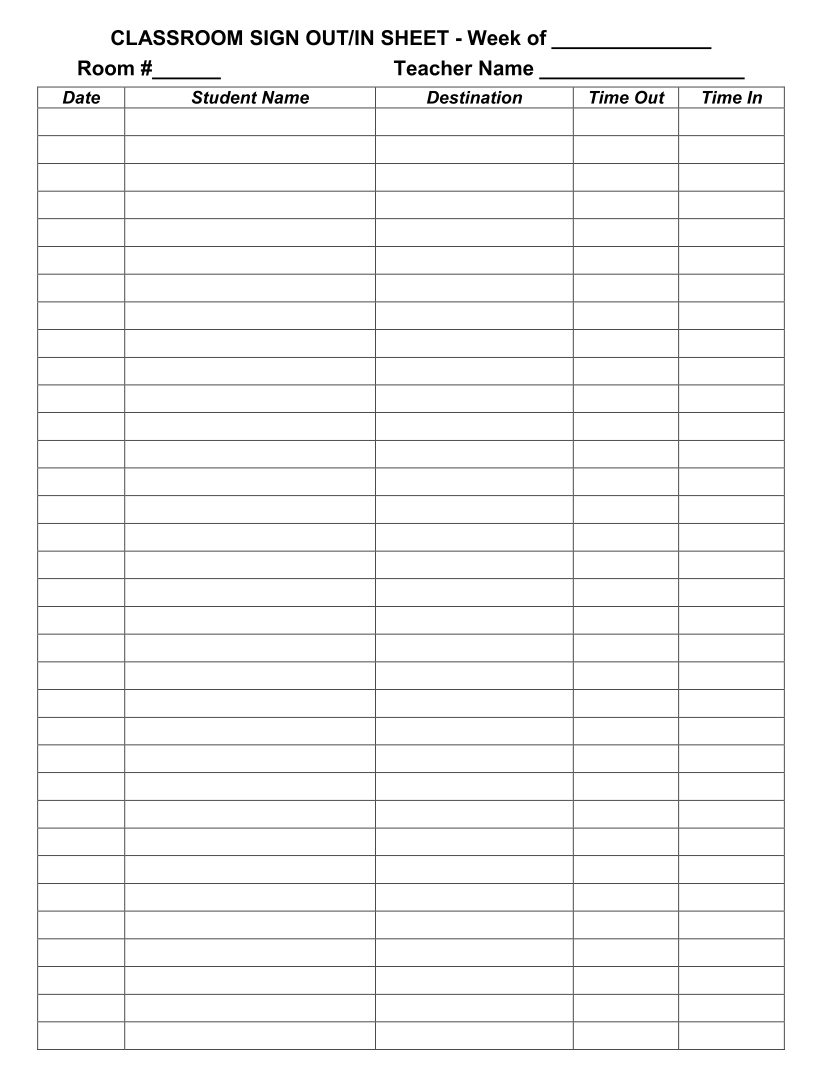 Printable Bathroom Sign Out Sheet Printable JD