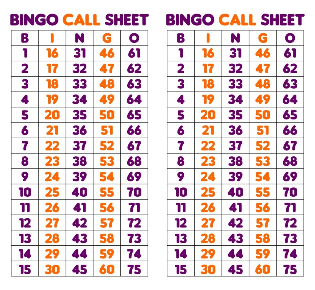 Printable Bingo Call Sheet Bingo Calls Bingo Printabl Vrogue co
