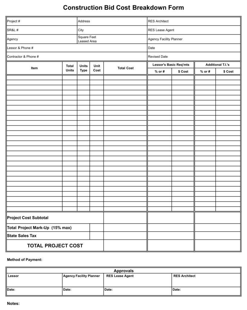 Printable Blank Bid Proposal Forms Printable Forms Free Online