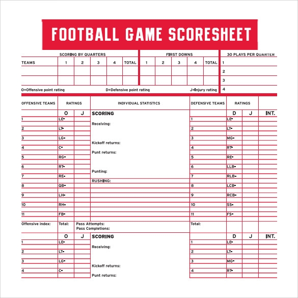 Printable Blank Football Play Sheet Template