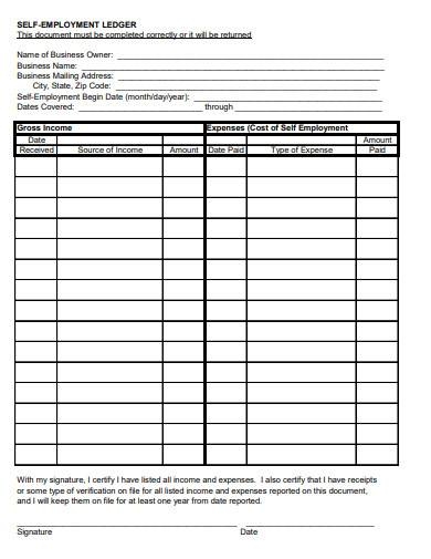 Printable Blank Self Employment Ledger Sheets