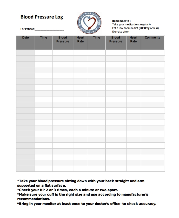 Printable Blood Pressure Tracking Sheet Resourcedax