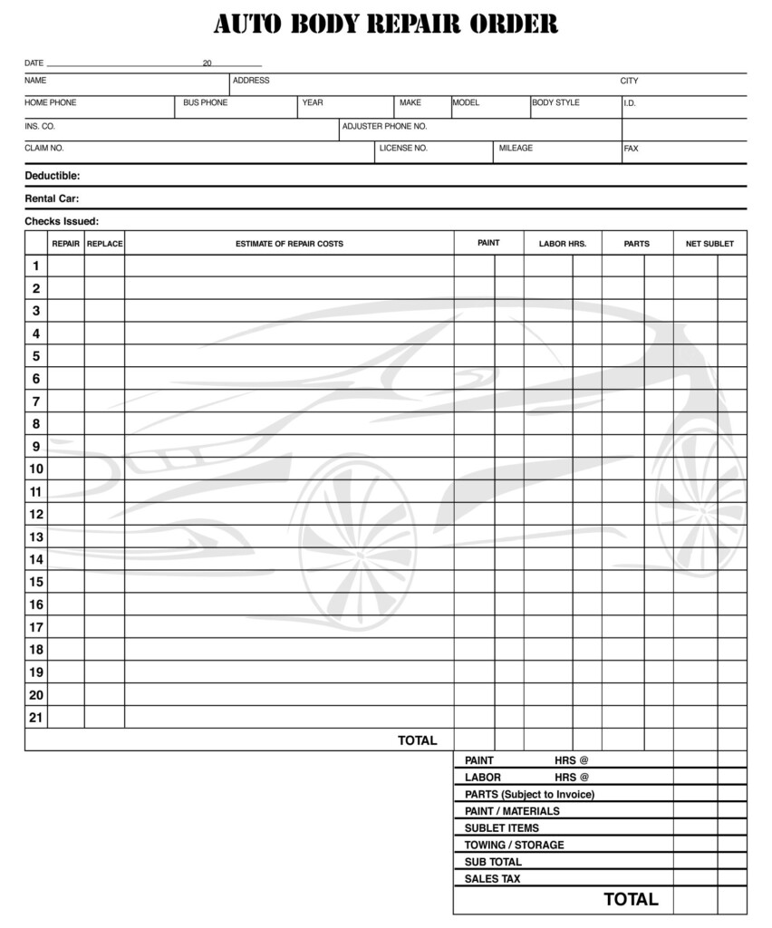 Printable Body Shop Estimate Form Printable Form 2024