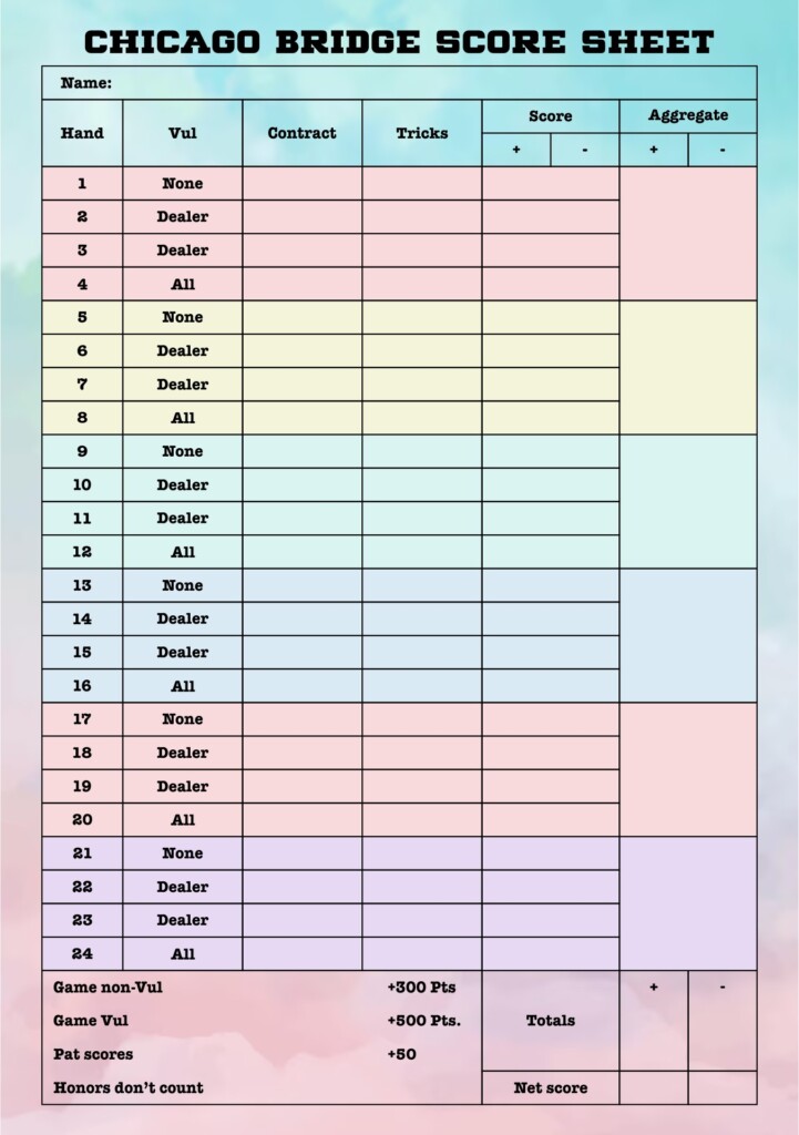 Printable Bridge Score Sheets Template Printable Free Templates