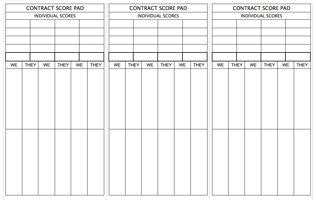 Printable Bridge Score Sheets