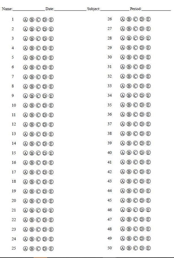 Printable Bubble Sheet