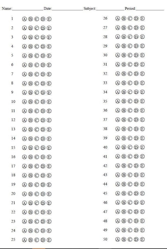 Printable Bubble Sheet