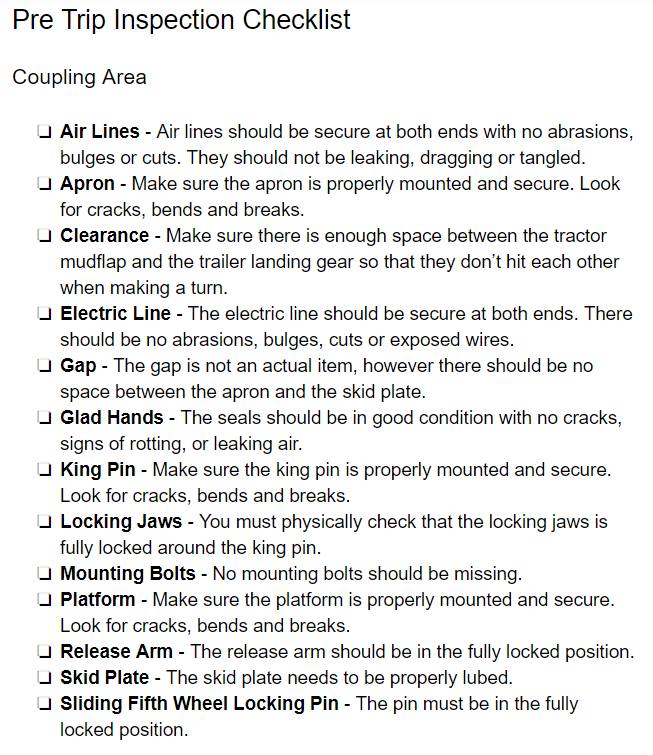 Printable Cdl Pre Trip Inspection Cheat Sheet