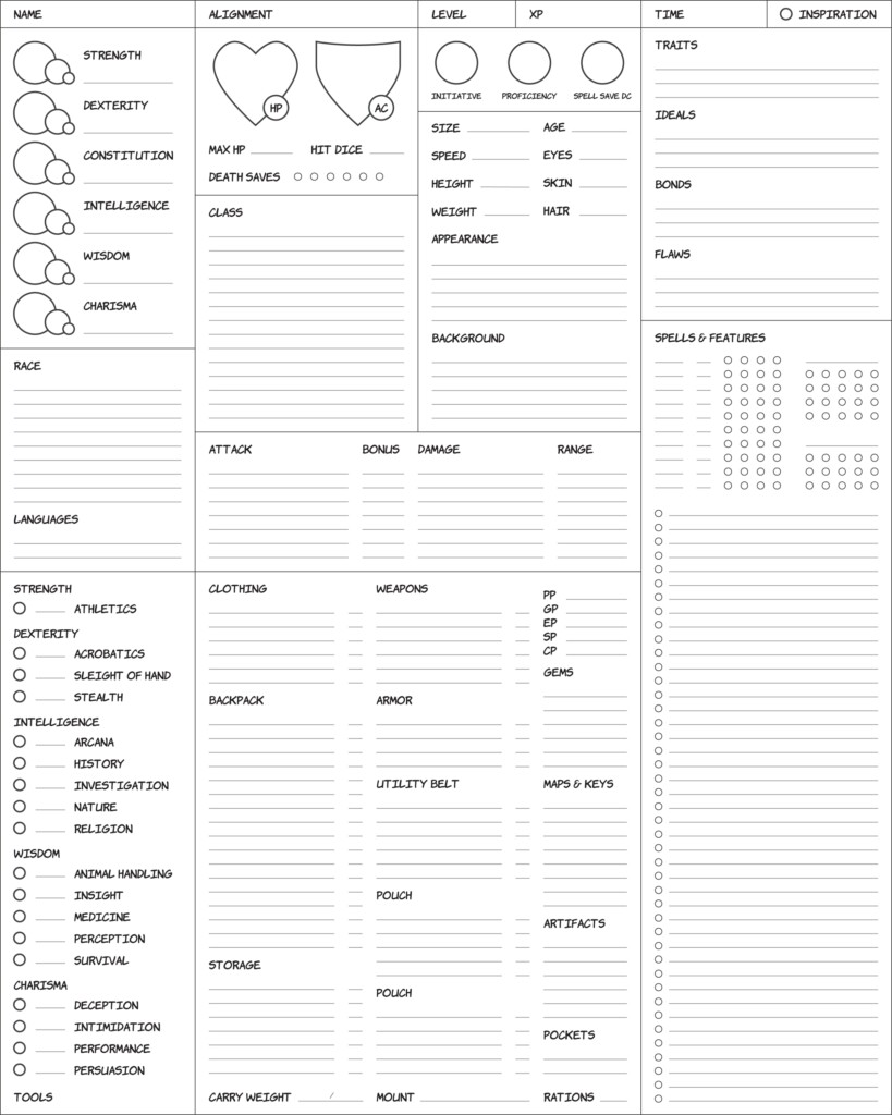 Printable Character Sheets 5e