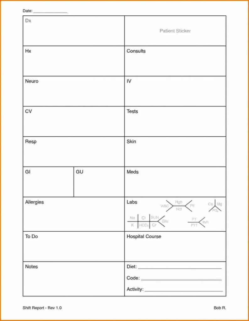 Printable Charge Nurse Report Sheet
