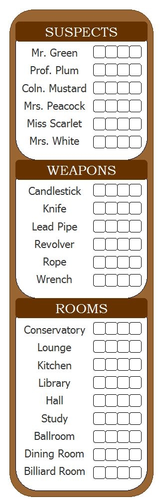 Printable Clue Score Sheet Pdf