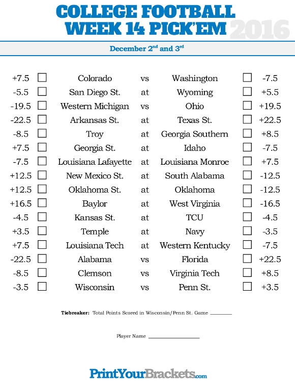 Printable College Football Line Sheets