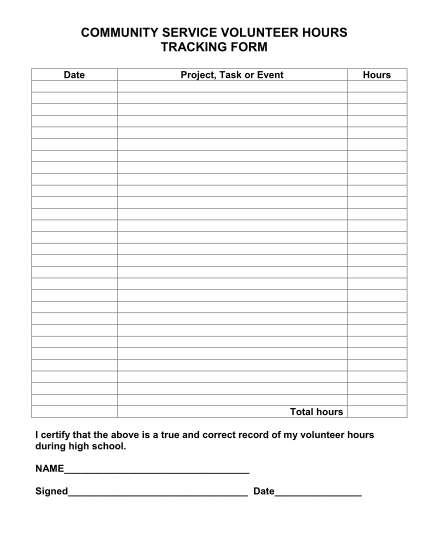 Printable Court Ordered Community Service Hours Log Sheet Prntbl 