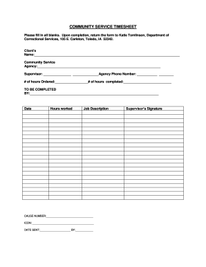 Printable Court Ordered Community Service Hours Log Sheet Prntbl 