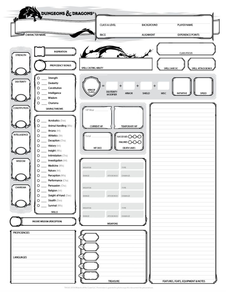 Printable Cute Dnd Character Sheet