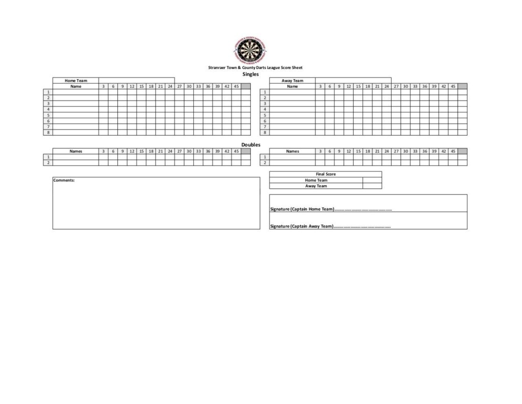 Printable Dart Score Sheets