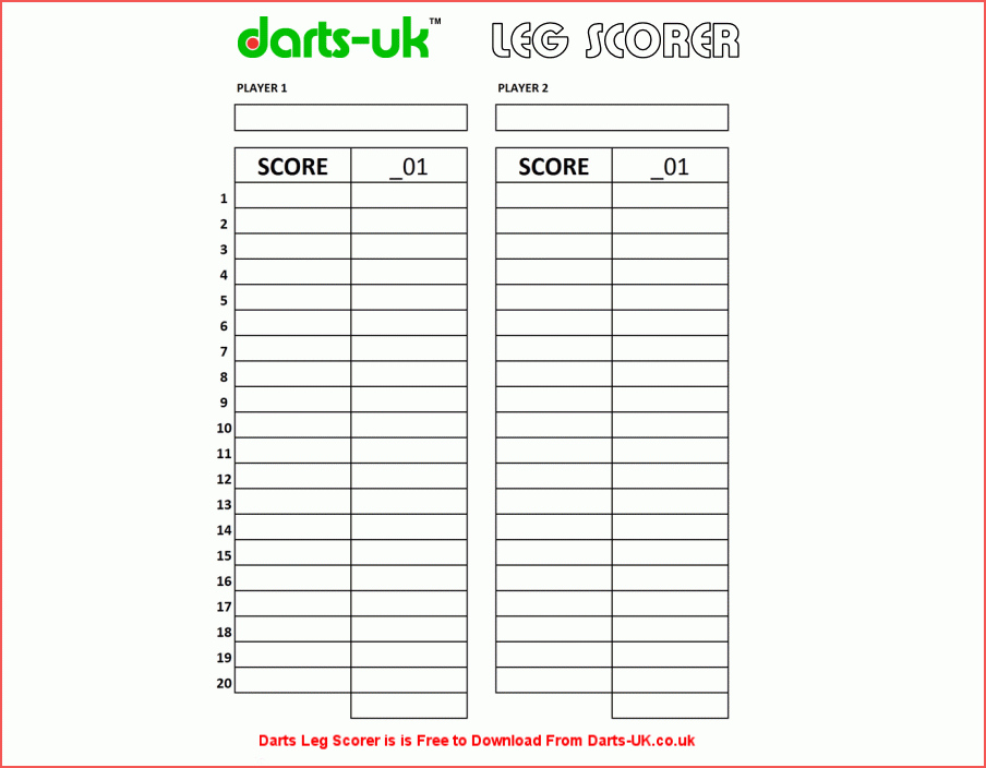 Printable Dart Score Sheets Printable Free Templates