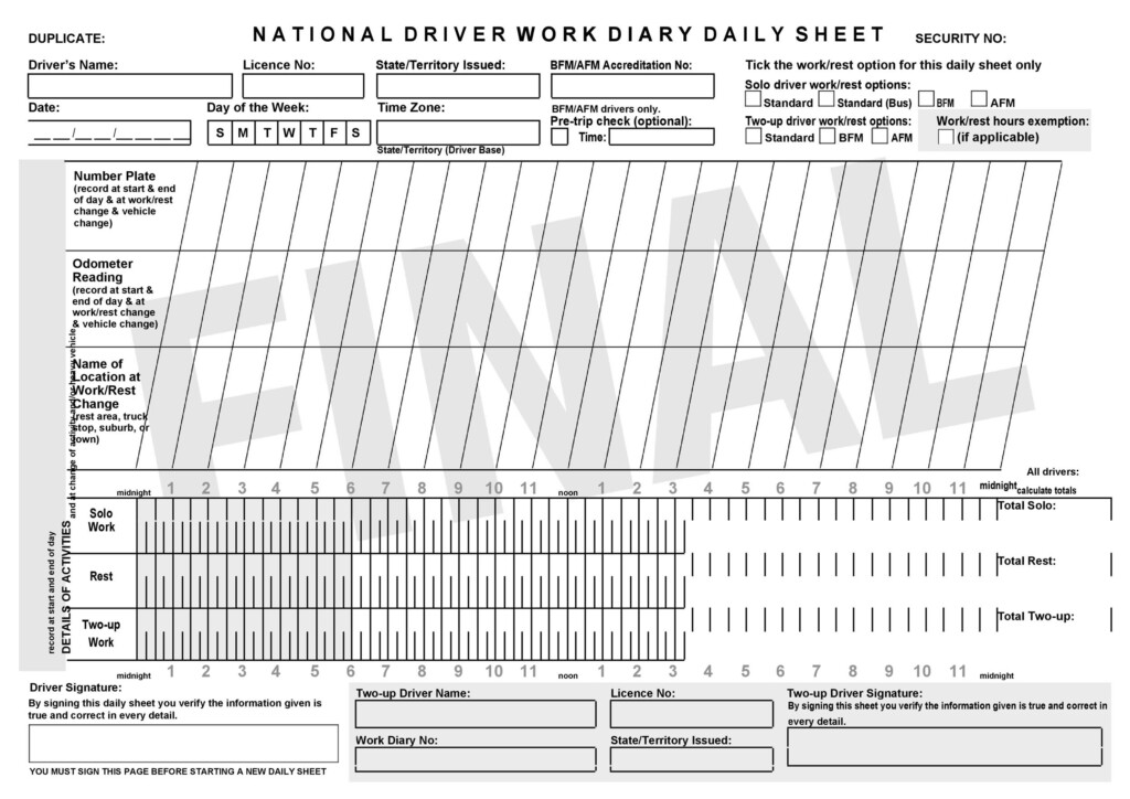 Printable Driver Daily Log Sheet Template