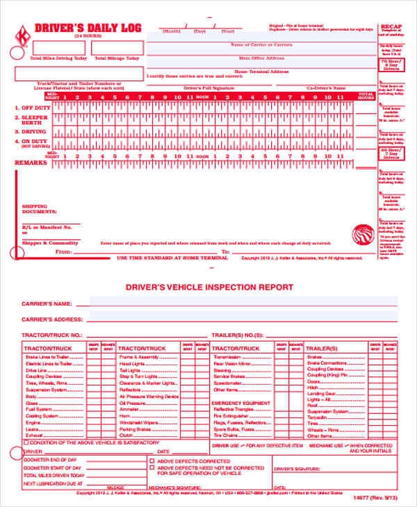Printable Driver Log Sheet