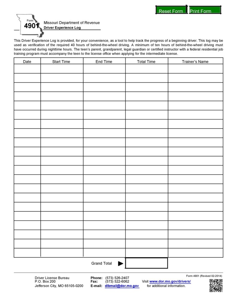 Printable Driver Log Sheet