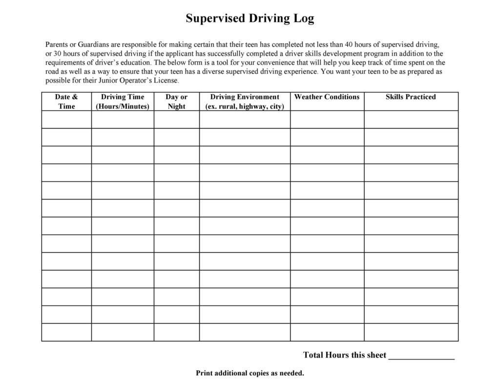 Printable Driver Log Sheet