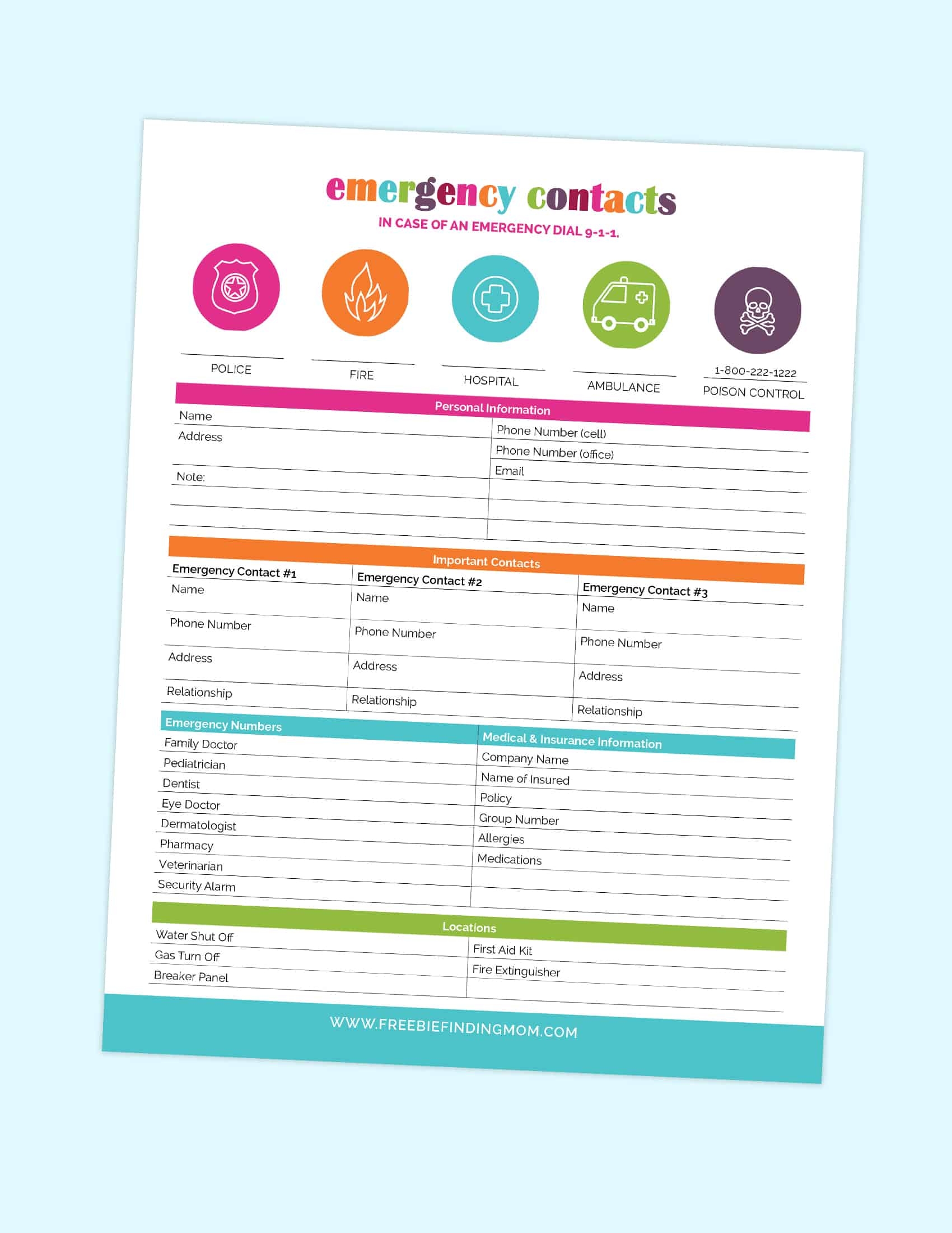 Printable Emergency Contact Sheet