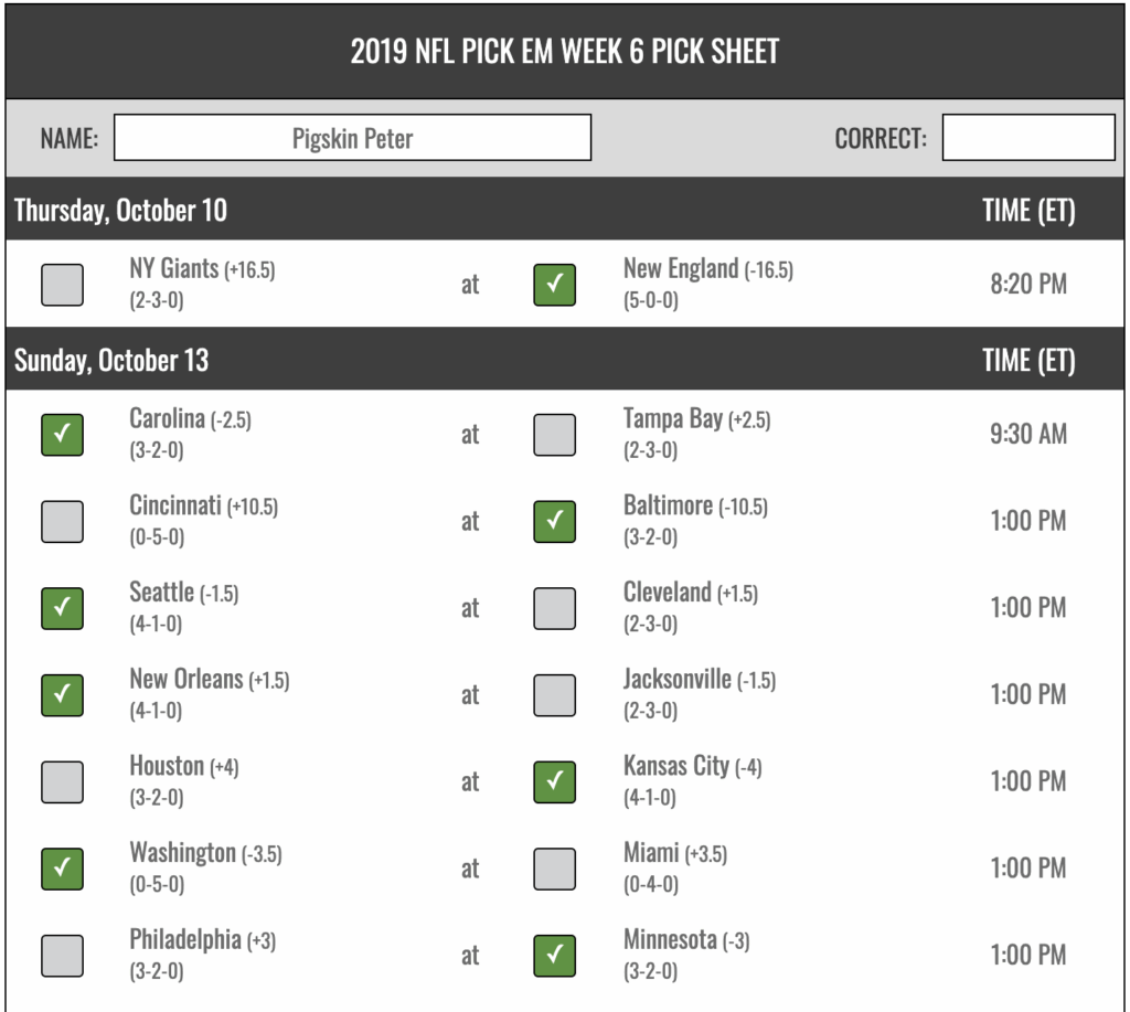Printable Football Line Sheets