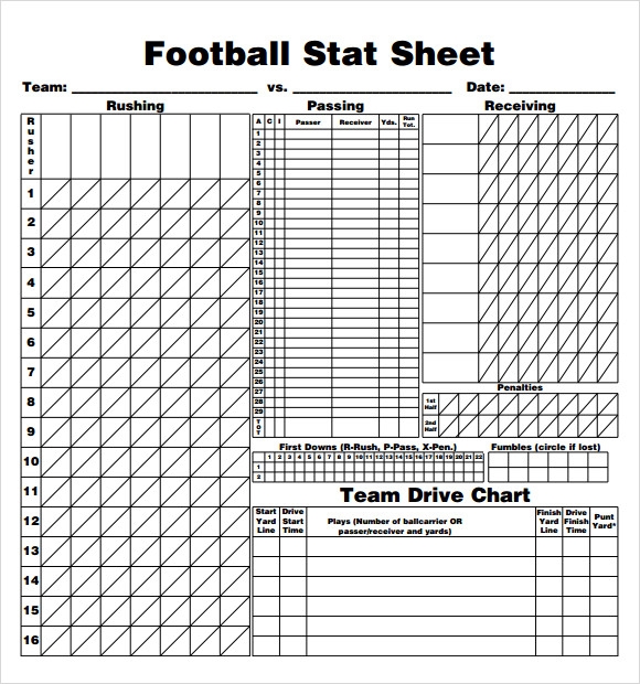 Printable Football Stat Sheet Printable Word Searches