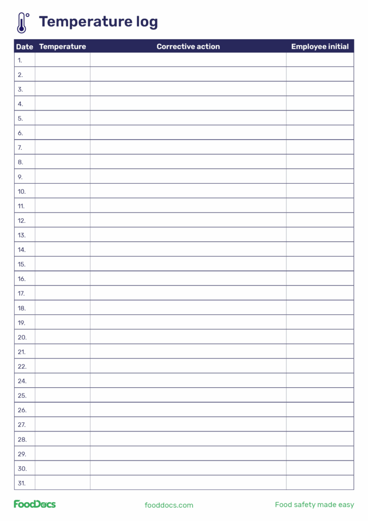 Printable Hot Food Temperature Log Sheet