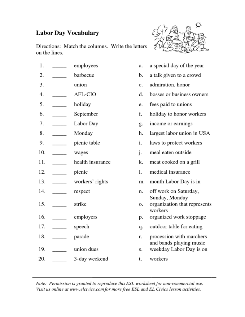 Printable Labor Day Activity Sheets