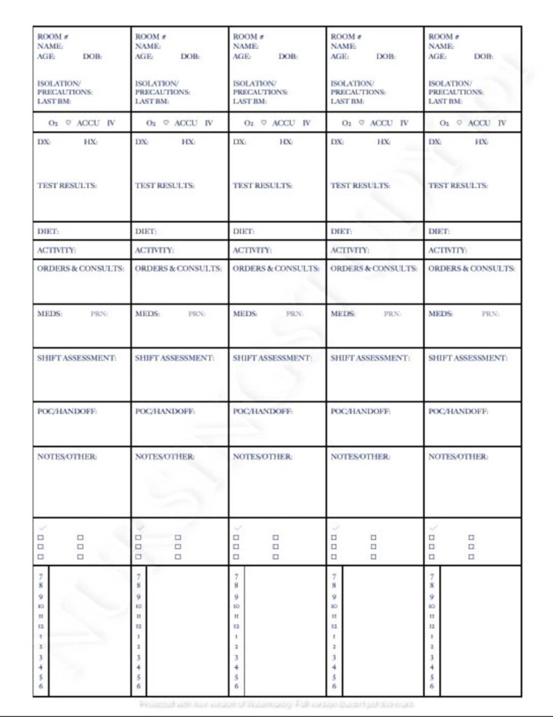 Printable Nurse Brain Sheet 5 Patients