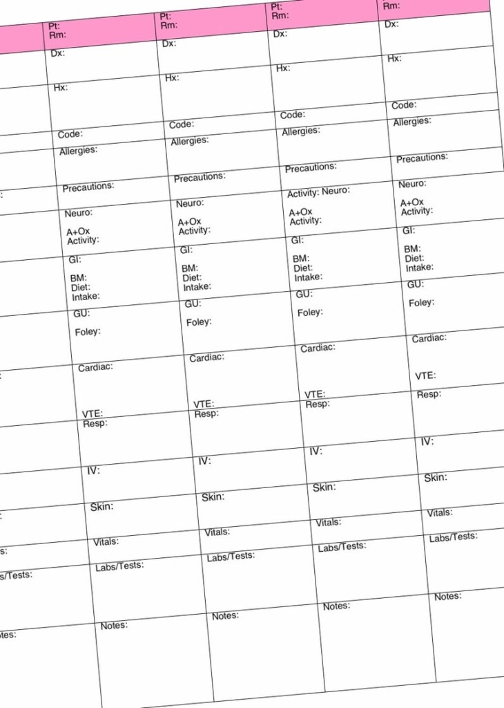 Printable Nurse Brain Sheet 5 Patients Printable Templates