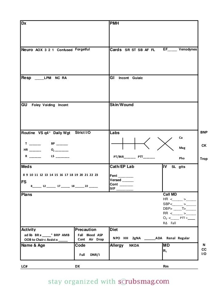 Printable Nurse Brain Sheet 5 Patients