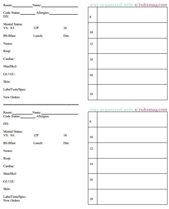 Printable Nurse Brain Sheet
