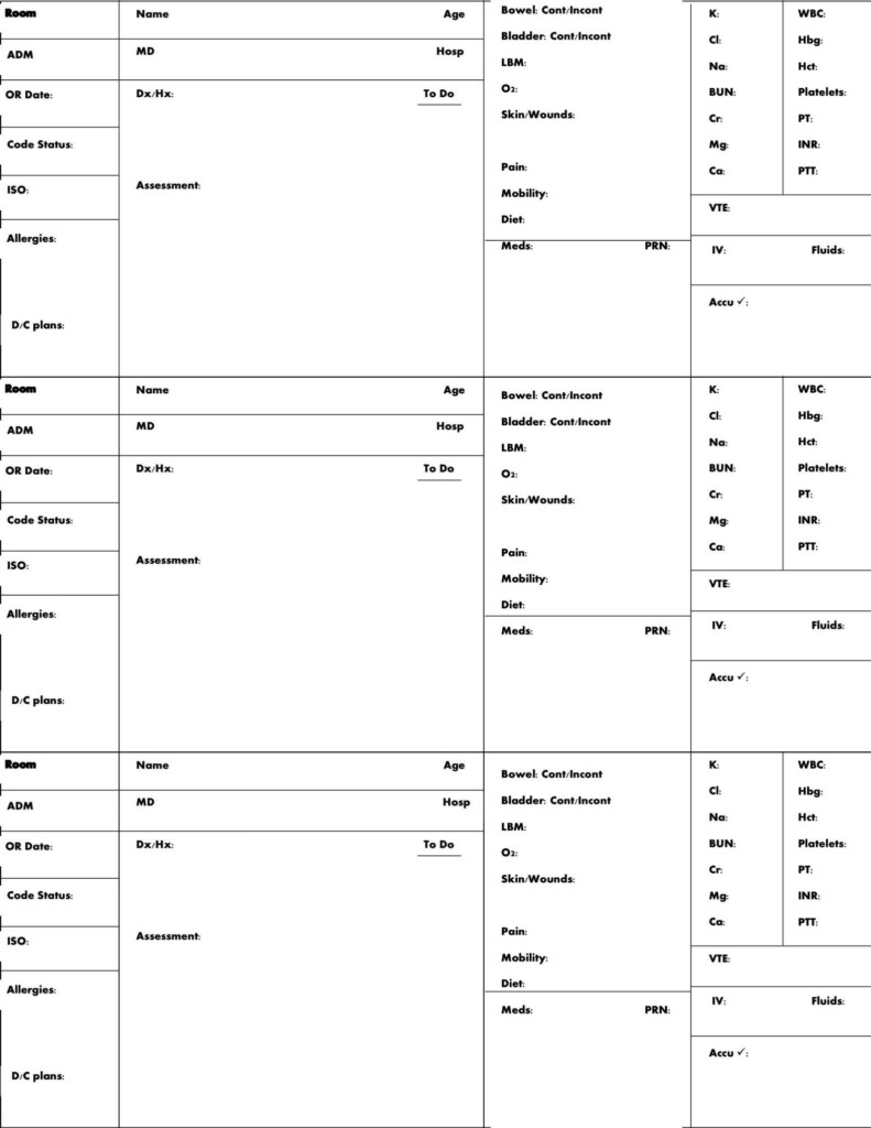 Printable Nurse Report Sheet Printable Templates