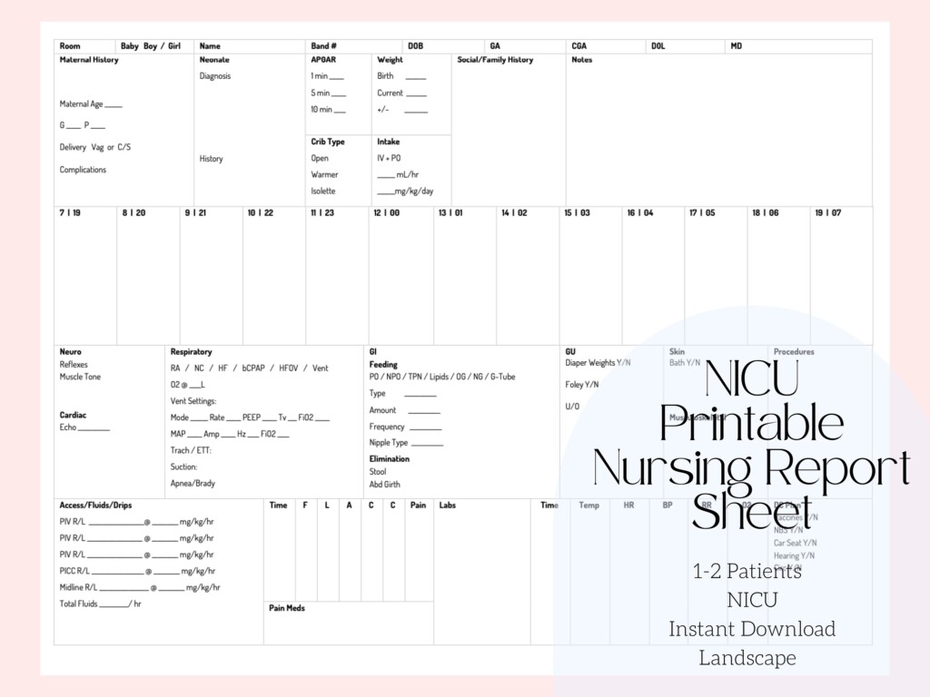 Printable Nurse Report Sheet Template Patient Tracker Sheet Hot Sex 