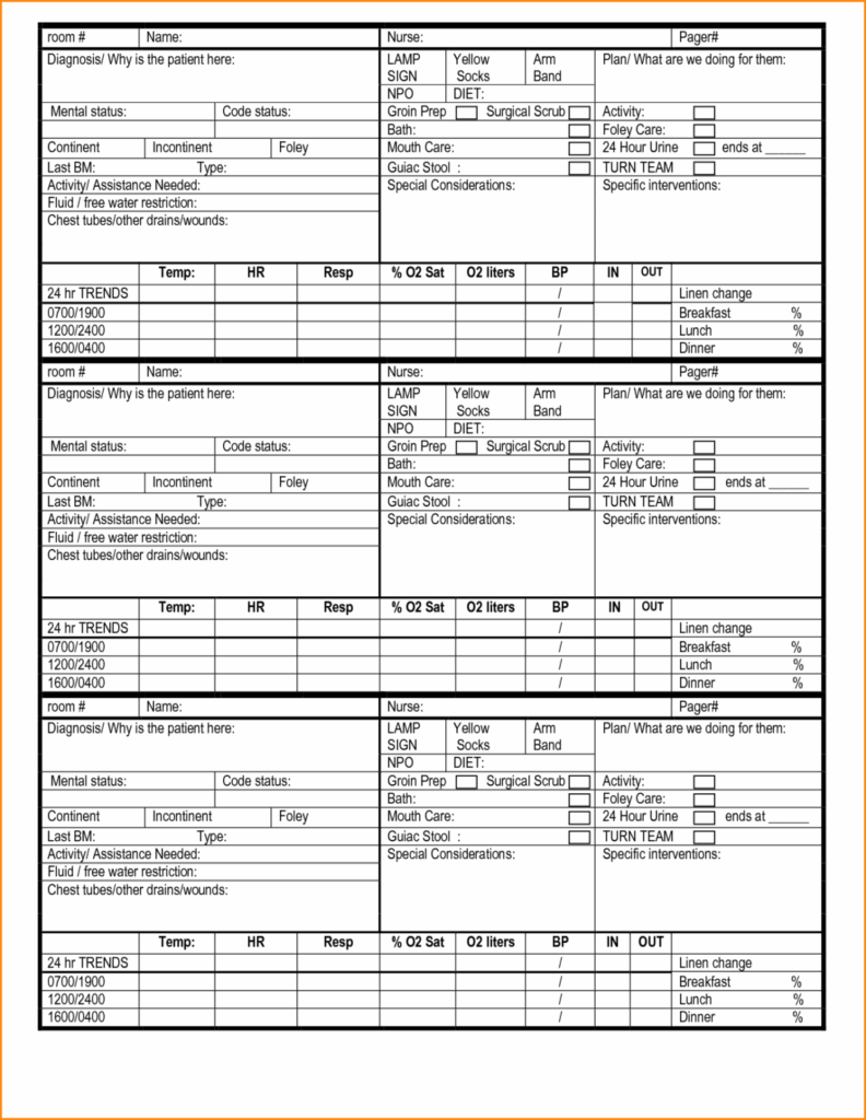 Printable Nurse Report Sheets