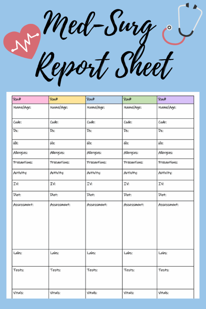Printable Nursing Report Sheet Multiple Patients