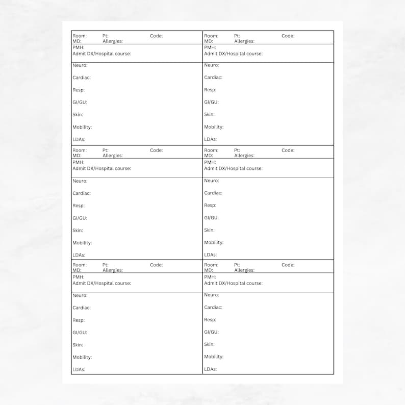 Printable Nursing Report Sheet Multiple Patients Printable Free Templates