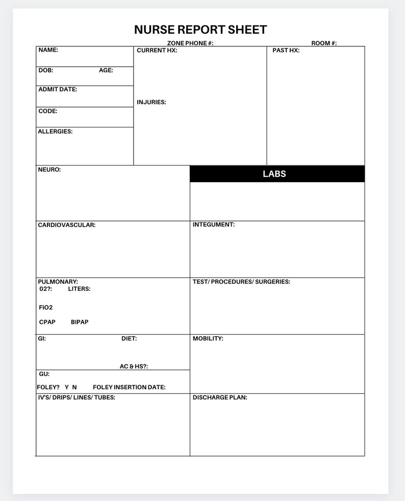 Printable Nursing Report Sheet Pdf Printable World Holiday Hot Sex 