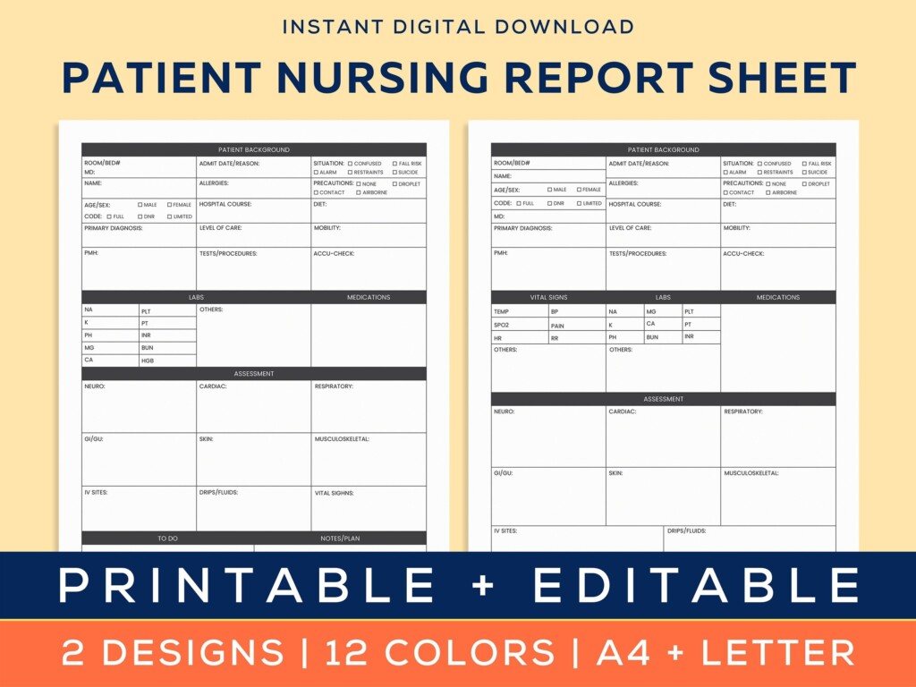 Printable Nursing Report Sheet SBAR RN Handoff Nurse Brain Sheet Single 
