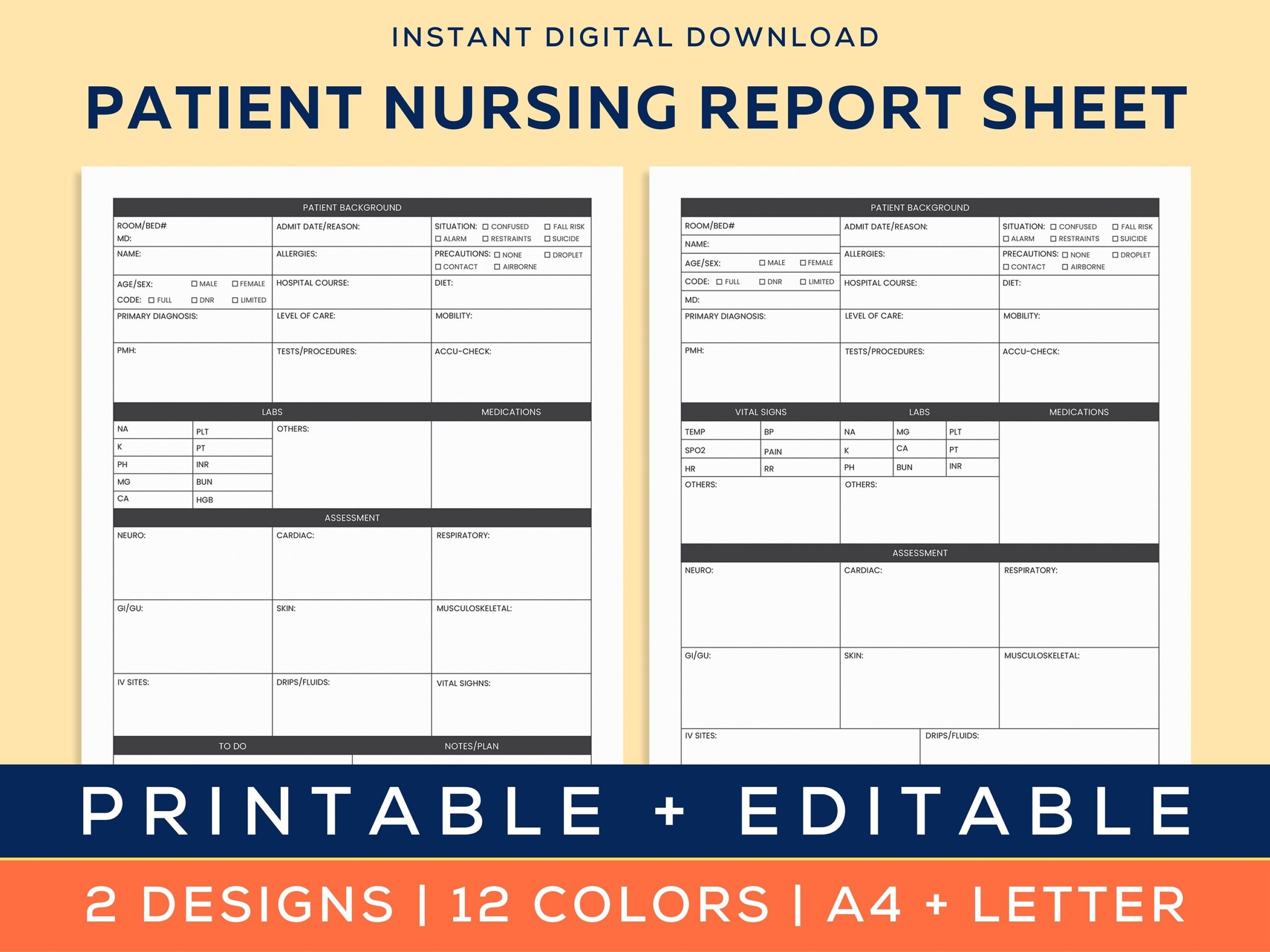 Printable Nursing Report Sheet SBAR RN Handoff Nurse Brain Sheet Single