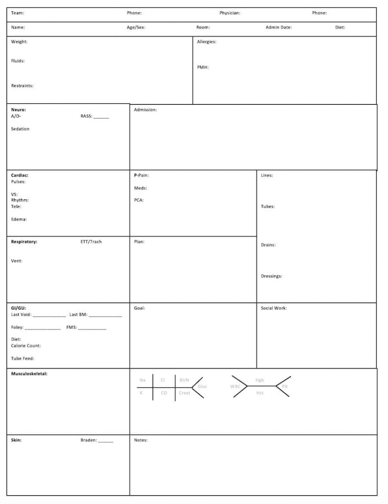 Printable Nursing Report Sheets